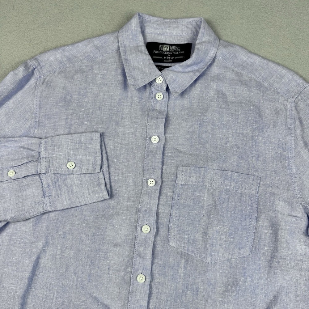 J Crew Baird McNutt 100% Irish Linen Button Shirt Women 2 Blue Long Sleeve